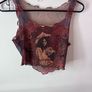 Vintage Style Sheer Tank Top with Portrait